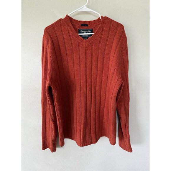 Abercrombie Fitch Vintage 100% Wool Sweater Pullover Men XL Casual Preppy Orange - Picture 1 of 4